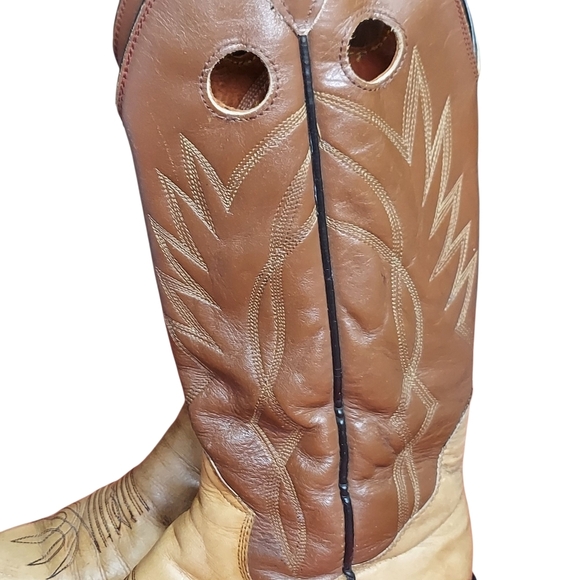 Sanders Vintage Two Tone Brown Leather Handcrafted Western Boots Women's - Picture 2 of 16